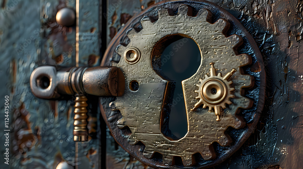 Steampunk Keyhole: Intricate Gearwork Embrace Steampunk Keyhole: Intricate Gearwork Embrace
