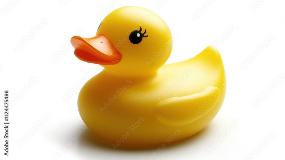 Cheerful yellow rubber duck floating on a white background Cheerful yellow rubber duck floating on a white background