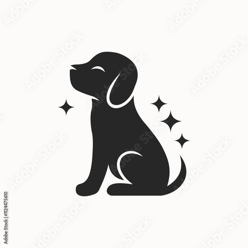 Circle Puppy Logo Cute Silhouette with Stars