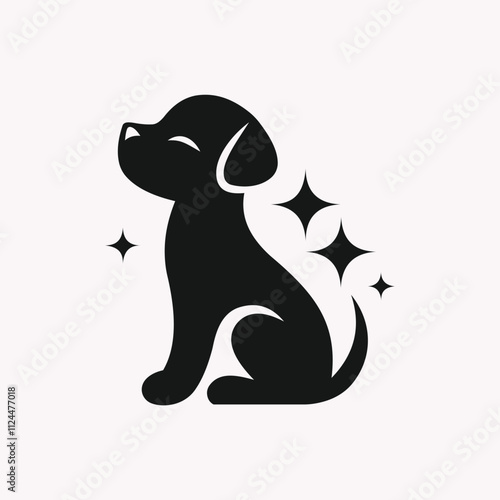 Circle Puppy Logo Cute Silhouette with Stars