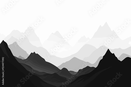 A minimalist monochrome illustration of mountains, showcasing a serene and abstract landscape in black and white.