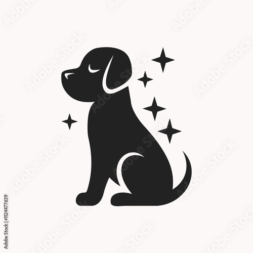 Circle Puppy Logo Cute Silhouette with Stars