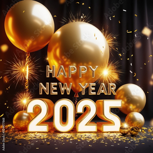 Happy New Year 2025 in Gold Foil Balloon – Party Decor