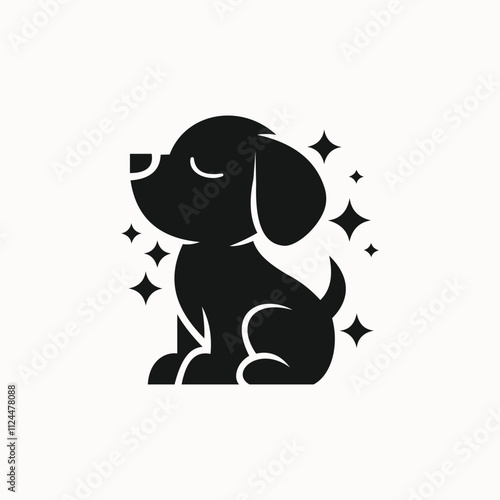 Circle Puppy Logo Cute Silhouette with Stars