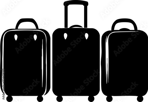 A minimalistic silhouette of three suitcases, representing travel, luggage, and adventure. Ideal for travel-themed designs.