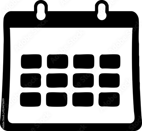 A simple black calendar icon representing scheduling, planning, and organizing dates for events or tasks.