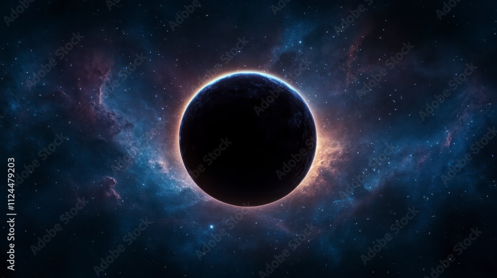 Dark Planet in Cosmic Nebula Space Exploration Background Dark Planet in Cosmic Nebula Space Exploration Background