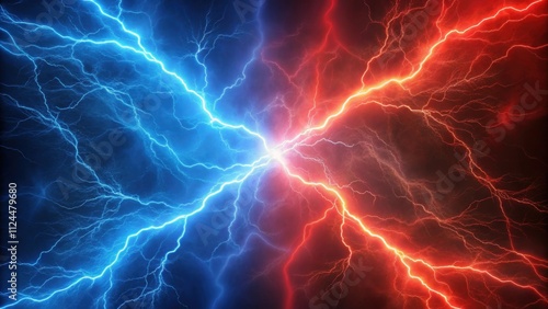 Red and blue lightning bolts on a contrasting background, Red, blue, lightning bolts, contrast, vibrant, energy, striking