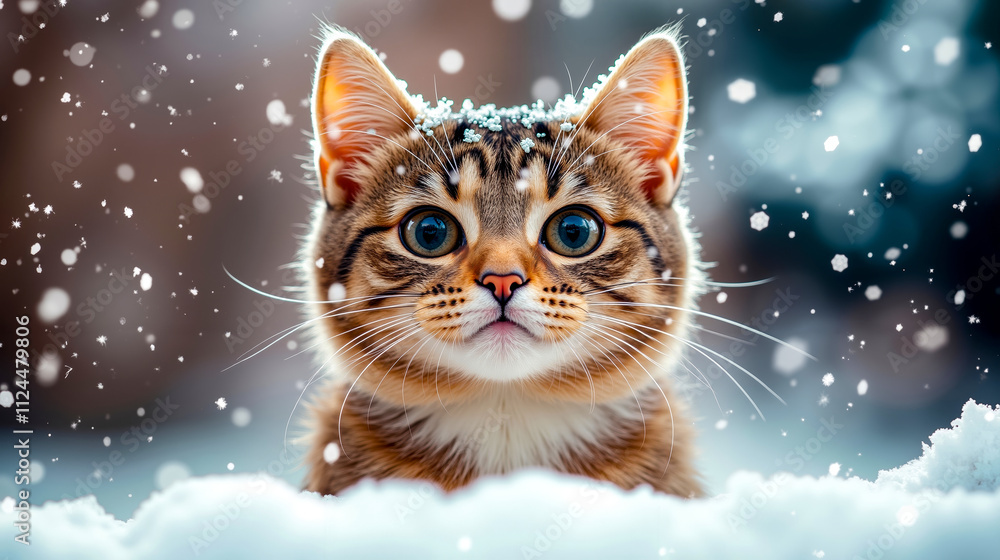 A small kitten is sitting in the snow A small kitten is sitting in the snow