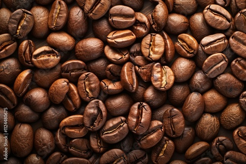 Image of Big pile of fresh roasted coffee beans. Professional photo for food blog photo