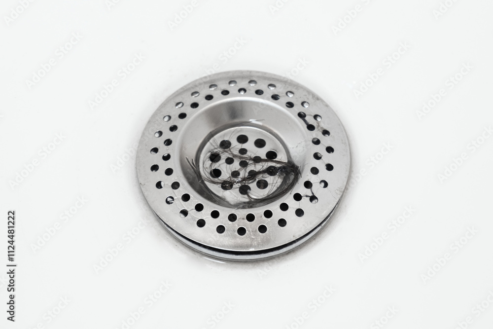 Chrome Plated Kitchen Sink Drain Strainer. A metal filter in the bathroom to trap hair and small debris. Sink strainer allows water to drain while debris is trapped, preventing clogs. Chrome Plated Kitchen Sink Drain Strainer. A metal filter in the bathroom to trap hair and small debris. Sink strainer allows water to drain while debris is trapped, preventing clogs.