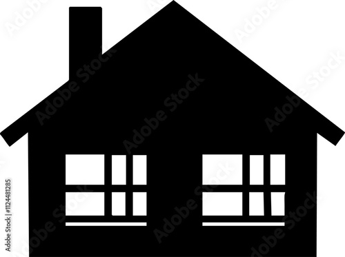 A minimalist black silhouette of a house, symbolizing home, architecture, and residential living for real estate purposes.