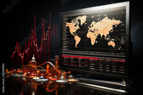 Incredible In The Style of Dark Gold and Orange Cityscape Miniature Abstraction on Defocused Background