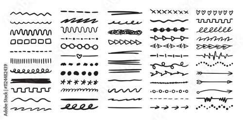 Various highlighter and underline lines set. graphic elements drawing free brush. Doodle strokes and markers