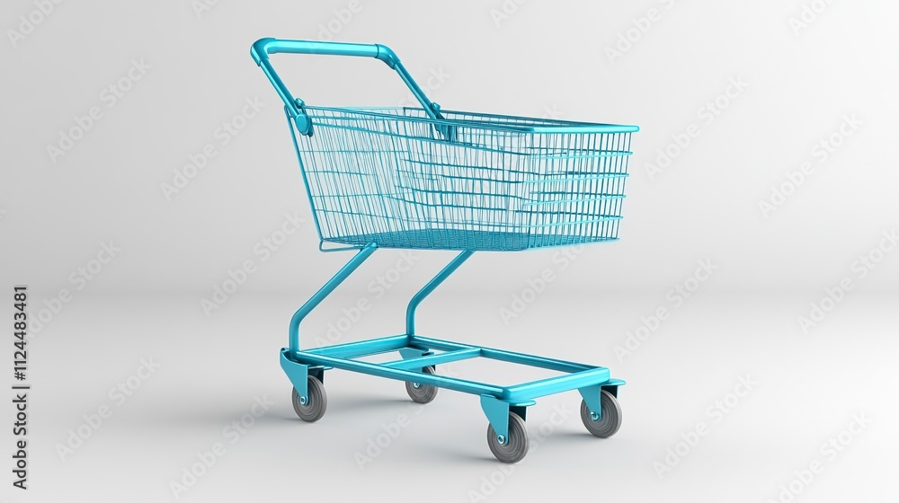 Shopping trolley isolated on white. Realistic. 3D render. Shopping trolley isolated on white. Realistic. 3D render.
