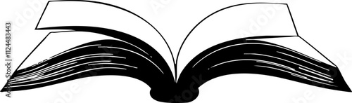 An illustration of an open book, symbolizing knowledge, reading, and education, perfect for educational materials or literary themes.