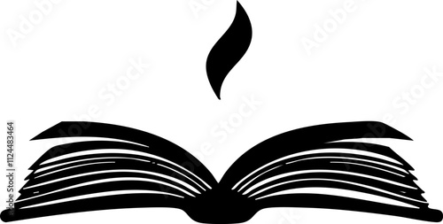 An open book silhouette representing knowledge and education, ideal for themes related to reading, literature, and learning.