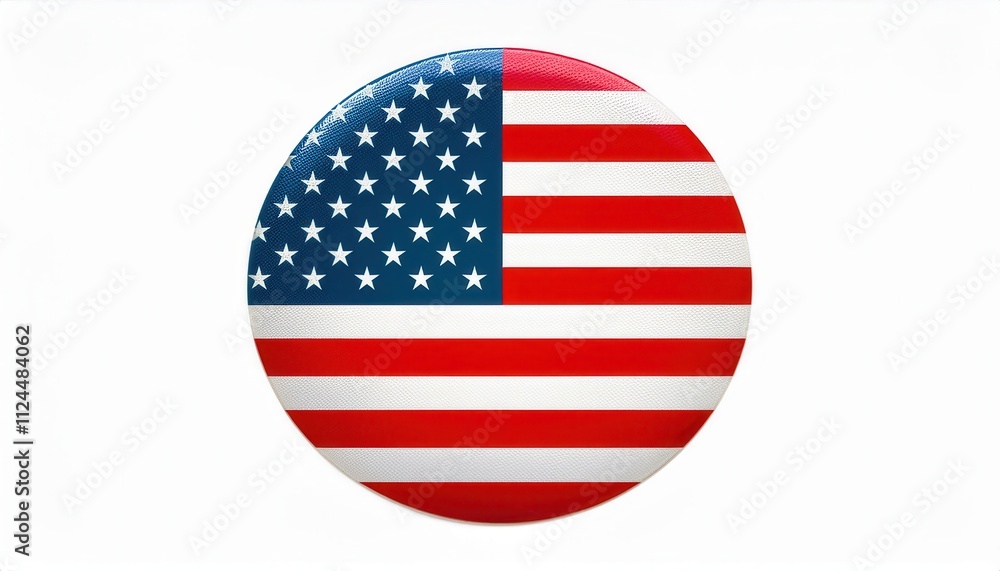 High-Resolution Circular Badge Depicting the USA Flag with 50 White Stars on a Blue Field and 13 Red and White Stripes, Perfect for Patriotic Celebrations, Memorial Day, Independence Day, or Veterans High-Resolution Circular Badge Depicting the USA Flag with 50 White Stars on a Blue Field and 13 Red and White Stripes, Perfect for Patriotic Celebrations, Memorial Day, Independence Day, or Veterans