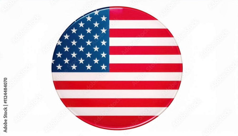 High-Resolution Circular Badge Depicting the USA Flag with 50 White Stars on a Blue Field and 13 Red and White Stripes, Perfect for Patriotic Celebrations, Memorial Day, Independence Day, or Veterans High-Resolution Circular Badge Depicting the USA Flag with 50 White Stars on a Blue Field and 13 Red and White Stripes, Perfect for Patriotic Celebrations, Memorial Day, Independence Day, or Veterans
