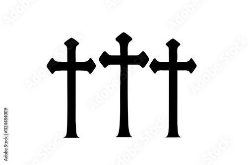 Three stylized crosses representing faith and spirituality, commonly associated with Christianity and memorial imagery.