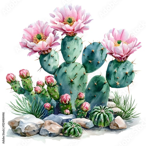 Pink Cactus Blossom Watercolor Painting 