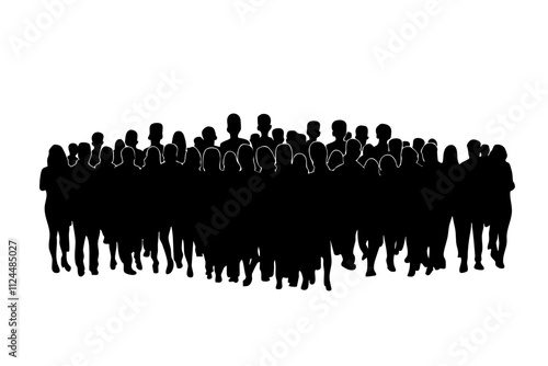 A silhouette of a large group of people standing together, symbolizing community, unity, and diversity.