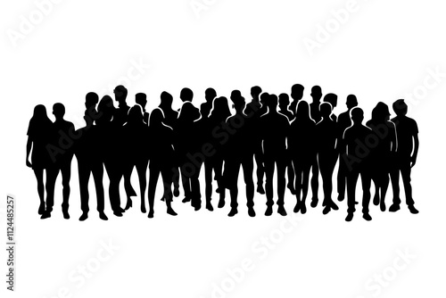 A diverse group of people in silhouette form standing together, representing unity and community in a social context.