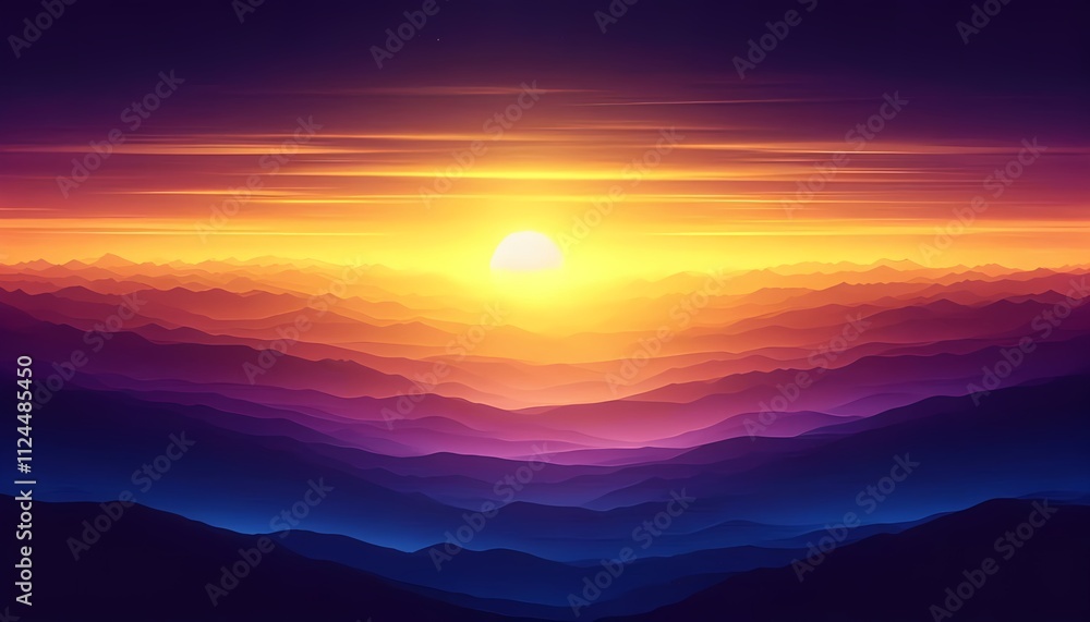 Sunrise in the mountains landscape, with gradient colors of deep purple to golden yellow, backgrounds Sunrise in the mountains landscape, with gradient colors of deep purple to golden yellow, backgrounds