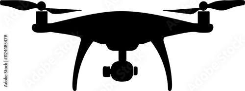 A sleek silhouette of a drone with four propellers, representing modern technology in aerial photography and surveillance.