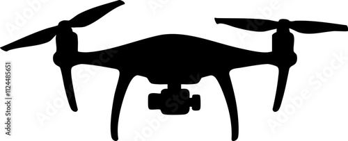 A silhouette of a drone, showcasing its four propellers and camera, ideal for aerial photography and technology concepts.