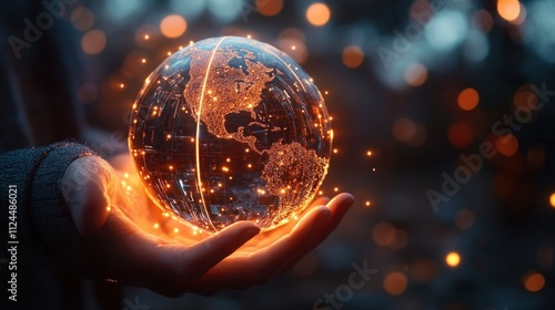 Businessman Holding a Glowing Globe Representing Global Business Connections and Digital Marketing Strategies