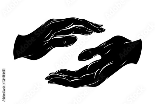 A minimalist illustration of two black hands reaching towards each other, symbolizing support and connection.
