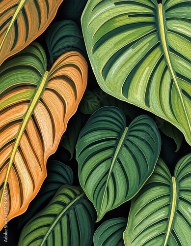 Wallpaper Mural Monstera leaves. Oil painting. Pattern for printing on wall decorations, covers, leaflets, business cards Torontodigital.ca