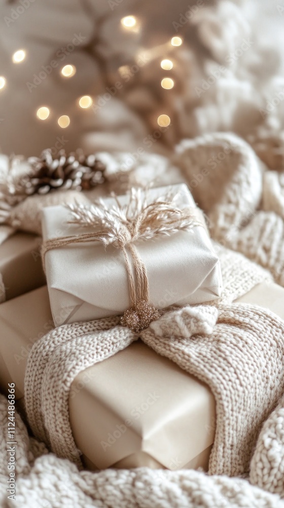 New Year gifts in a cozy home atmosphere of the holiday New Year gifts in a cozy home atmosphere of the holiday
