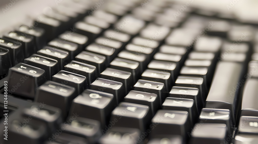 Close-up of Black Keyboard Keys: A close-up shot of a black keyboard with silver keys, highlighting the intricate details of a modern computer keyboard. Close-up of Black Keyboard Keys: A close-up shot of a black keyboard with silver keys, highlighting the intricate details of a modern computer keyboard.