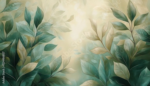 Botanical Art Leaves on Textured Wall in Pastel Colors for Interior Decor