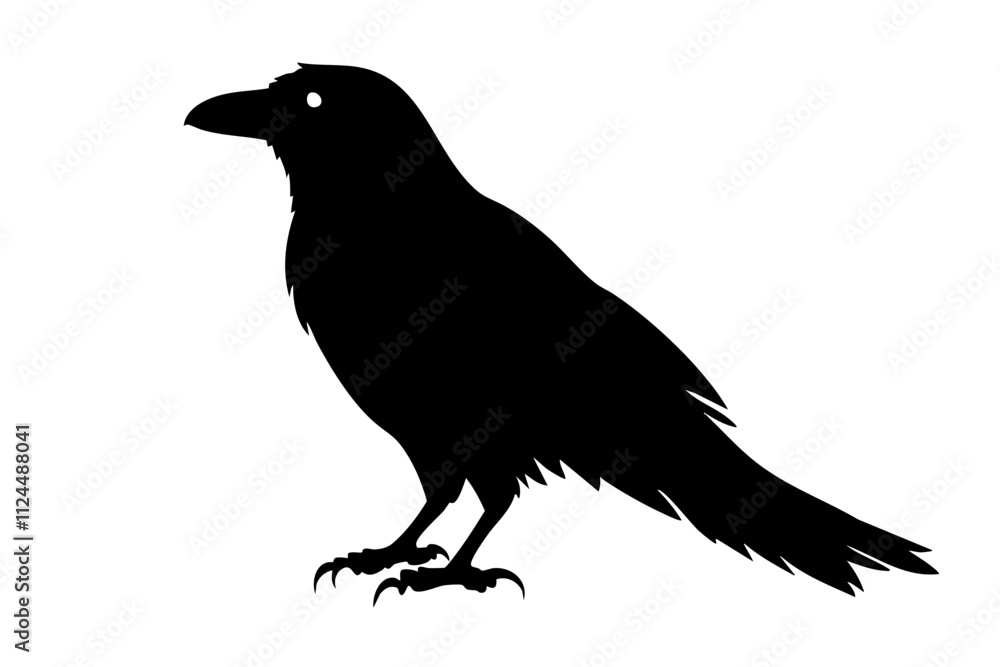 A detailed silhouette of a crow showcasing its distinctive features, perfect for nature-themed designs or illustrations. A detailed silhouette of a crow showcasing its distinctive features, perfect for nature-themed designs or illustrations.