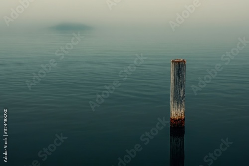 A pier juts into the mirror-like waters of Breton Bay, in Leonardtown, Maryland.. Beautiful simple AI generated image photo