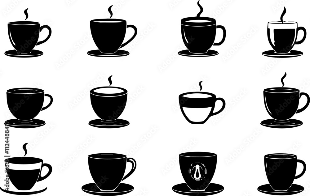 custom made wallpaper toronto digitalA stylish vector illustration featuring various coffee cups, showcasing different designs and styles for hot beverages.