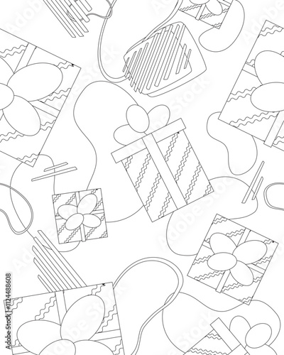 Coloring Book with gift boxes handmade as holiday diy,outline vector stock illustration