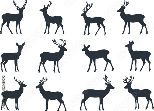 A collection of deer silhouettes in various poses, perfect for nature-themed designs and wildlife illustrations.