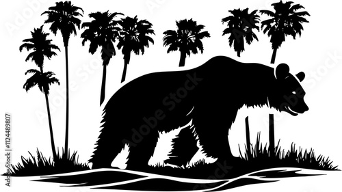 A detailed vector illustration of a bear, showcasing its strong physique and natural features in a stylized design.