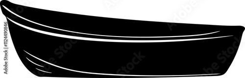 A minimalist black and white illustration of a rowboat, ideal for nautical themed designs and recreational imagery.