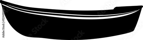 A simple silhouette of a boat, ideal for nautical-themed designs, illustrating transportation on water.