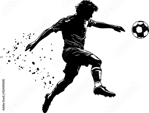 A dynamic silhouette of a soccer player performing a kick, capturing the energy and action of the sport.