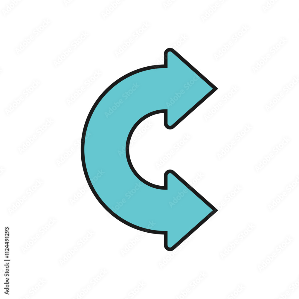 Dual semi circle arrow. Semicircular curved bold wide double ended arrow with outline. Dual semi circle arrow. Semicircular curved bold wide double ended arrow with outline.