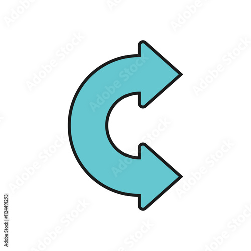 Dual semi circle arrow. Semicircular curved bold wide double ended arrow with outline.