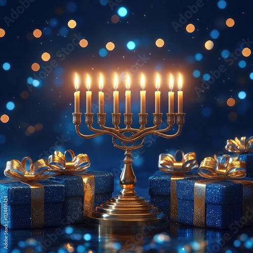 Festival of lights: hanukkah eight nights of miracles, menorah lighting, dreidel games, and fried foods, honoring the maccabees victory and the rededication of the second temple in jerusalem photo