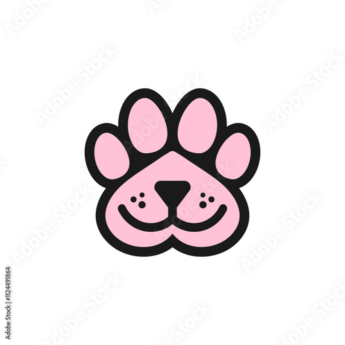 Paw with a dog face inside. Vector icon and logo on a white background.