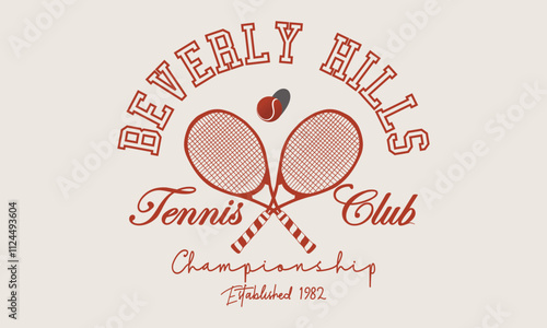 Championship Beverly Hills 1982 Tennis Club typography slogan with college varsity print for graphic tee t-shirt or sweatshirt